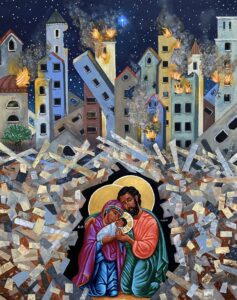 Icon of Christ Child in the rubble of Gaza